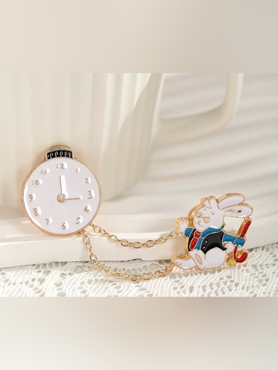 Jewelry - NWT-White Rabbit Pocket Watch Clock 4.05” x 1.98” Lapel Brooch Pin